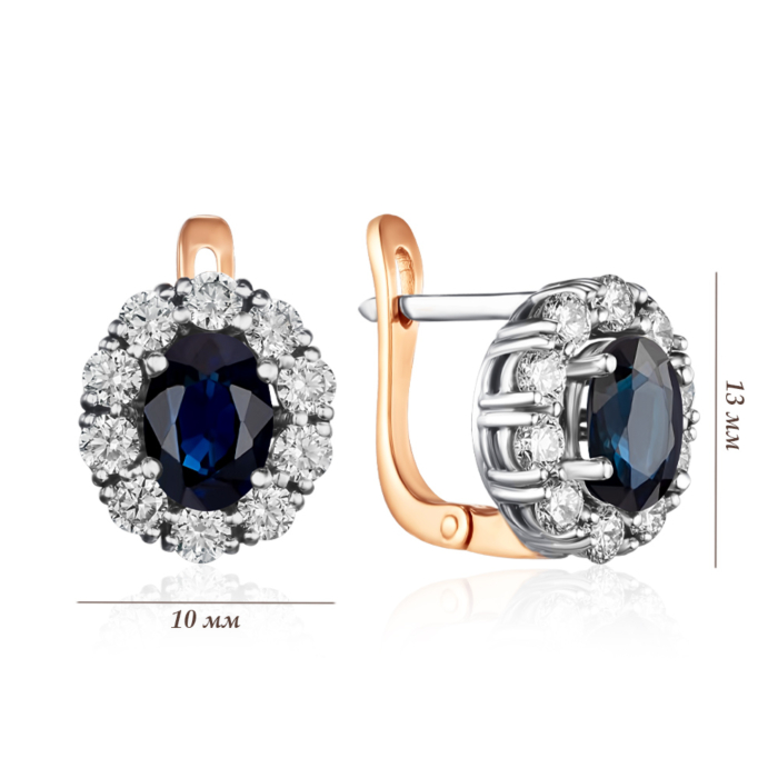 Золоті сережки з сапфіром та діамантами. Артикул 51802/14/1/8359
