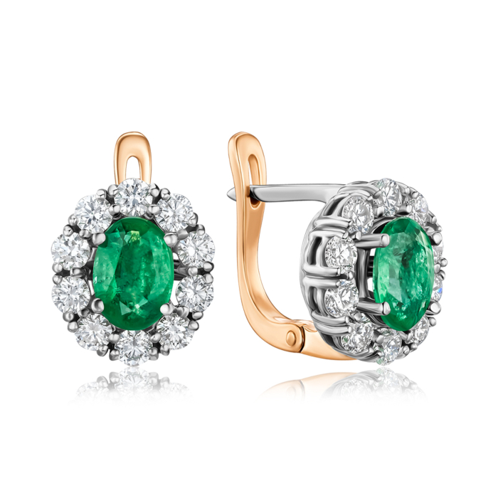 Золоті сережки зі смарагдом та діамантами. Артикул 51802/14/1/8561