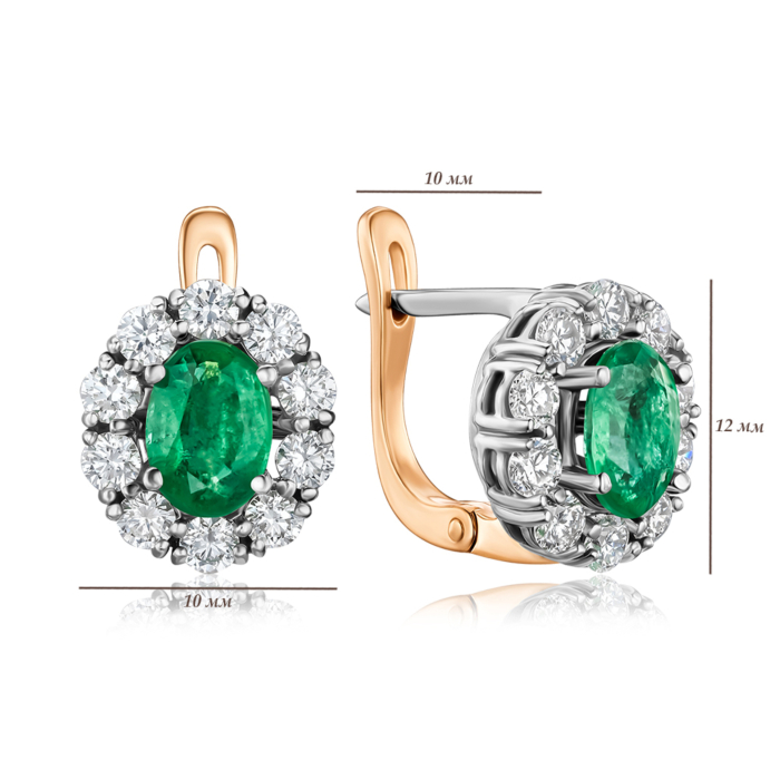 Золоті сережки зі смарагдом та діамантами. Артикул 51802/14/1/8561