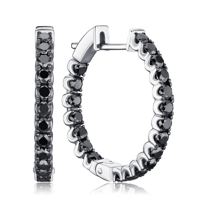 Золотые серьги-конго с черными бриллиантами 51840/02/1/11811