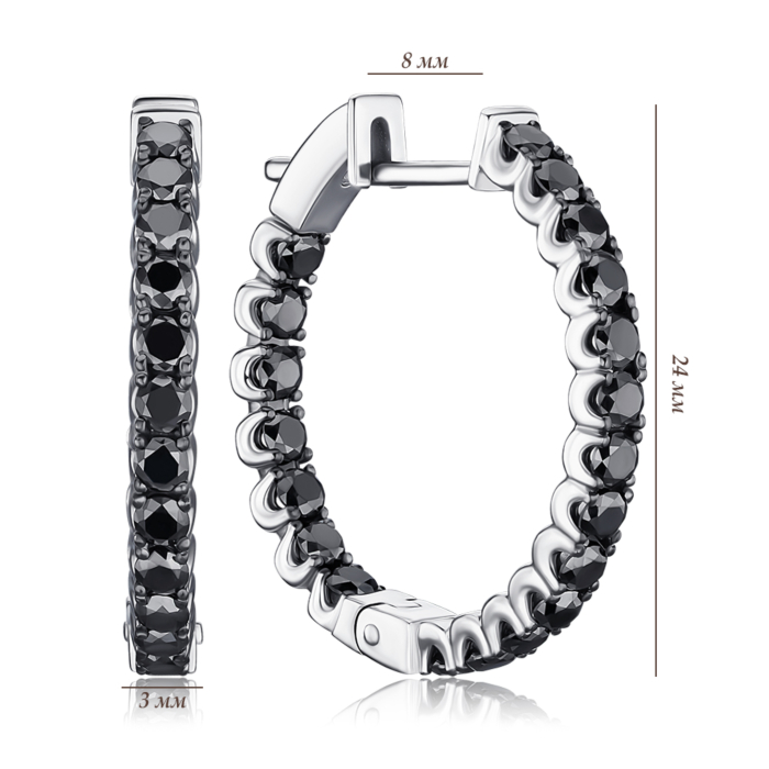 Золотые серьги-конго с черными бриллиантами 51840/02/1/11811