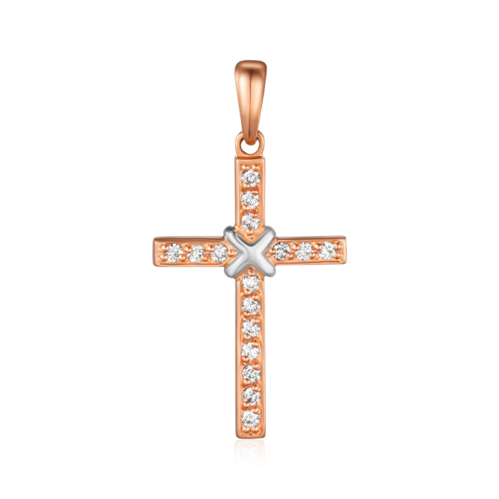 Золотий хрестик з діамантами. Артикул 51907/14/1/8582