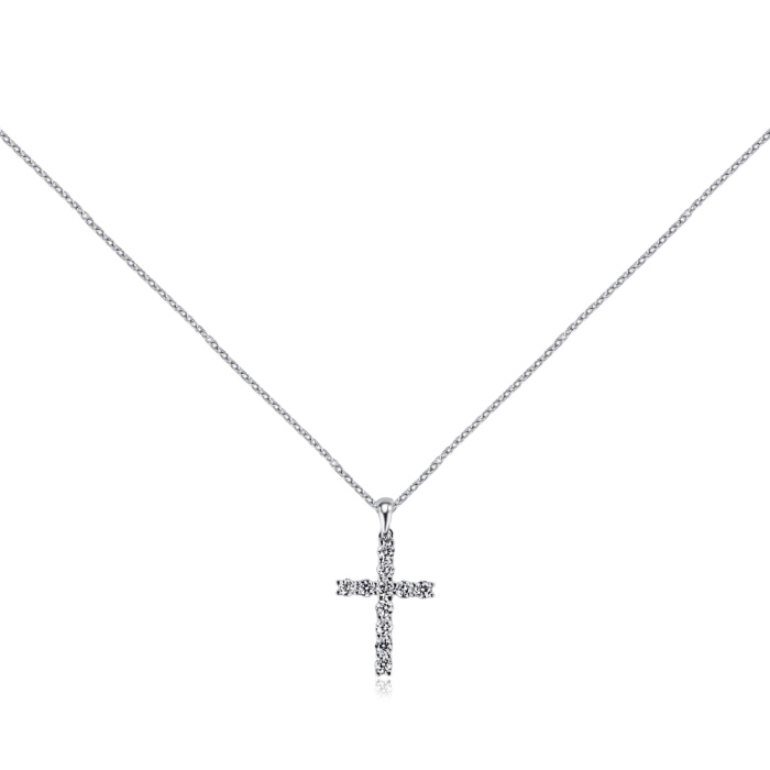 Колье из платины с подвеской крестик с бриллиантами. Артикул 51926/66024-3/07/1/8002