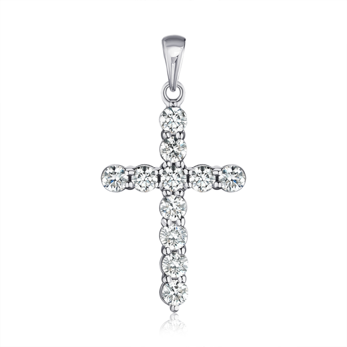 Крестик из белого золота с бриллиантами 51928/02/1/8556