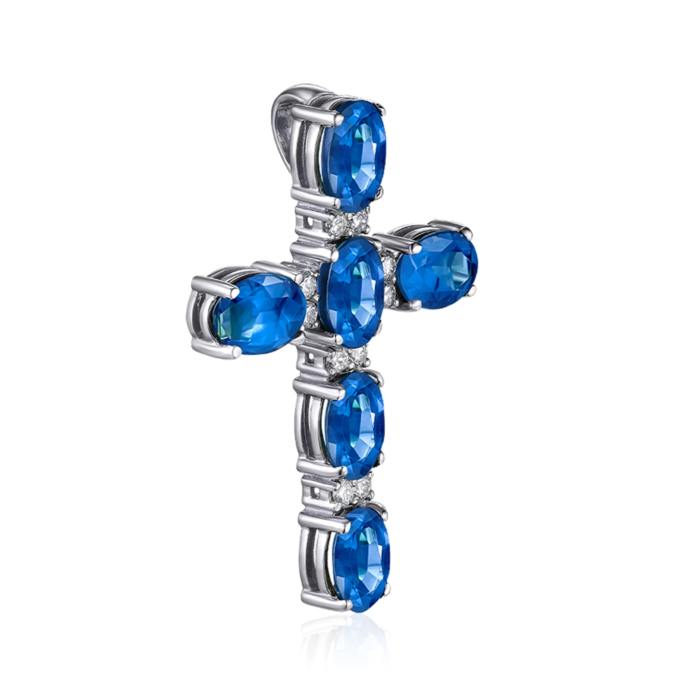 Золотий хрестик з сапфірами та діамантами 51931/02/1/8503