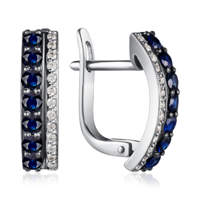 Золоті сережки з сапфірами та діамантами. Артикул 520003/02/1/10336