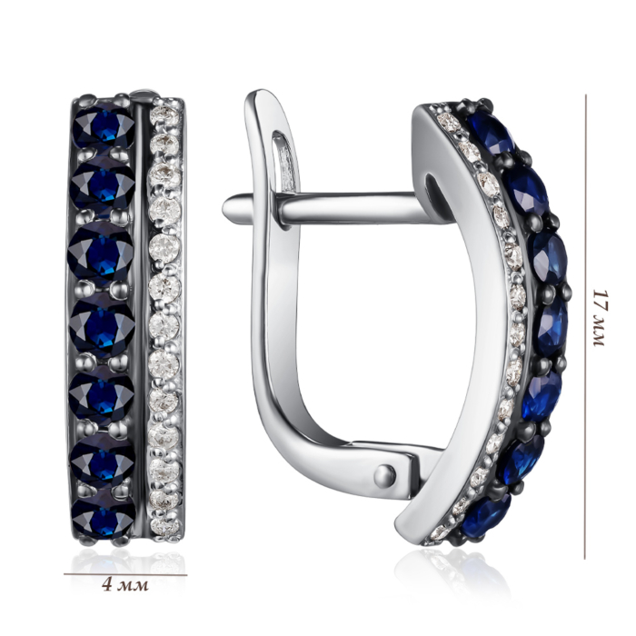 Золоті сережки з сапфірами та діамантами. Артикул 520003/02/1/10336