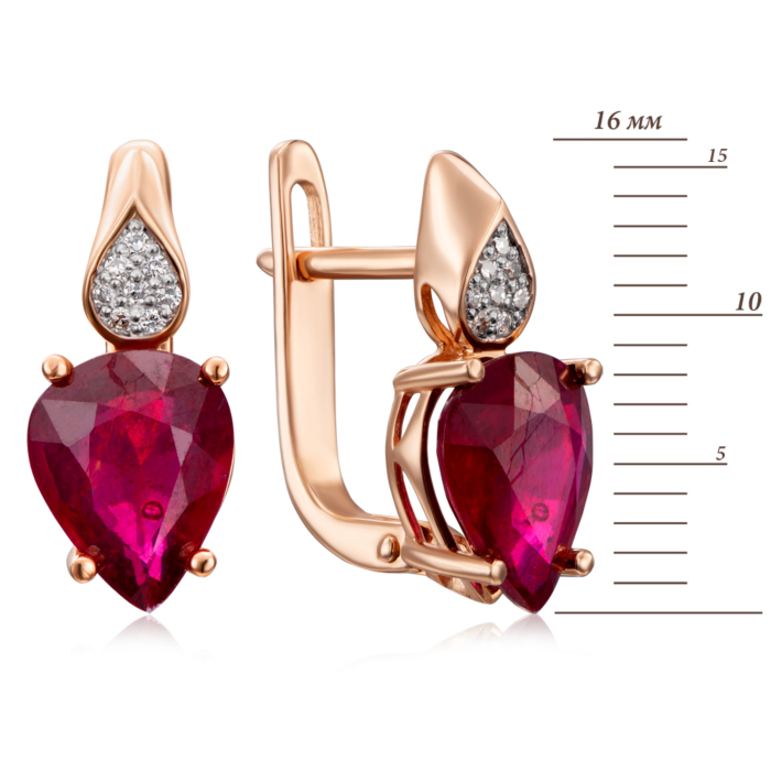 Золоті сережки з рубінами і діамантами. Артикул 520012/01/1/10221