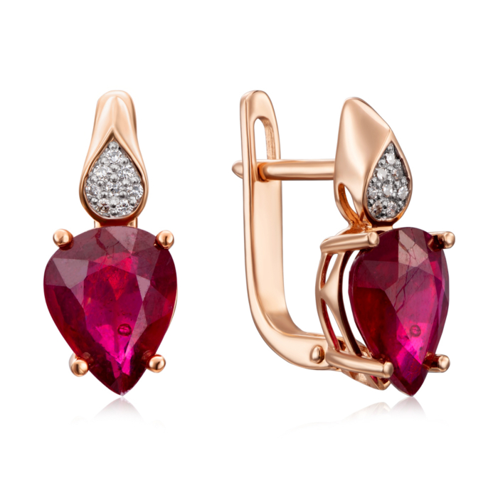 Золоті сережки з рубінами і діамантами. Артикул 520012/01/1/10221