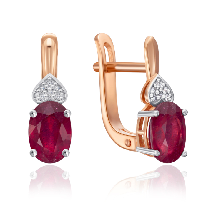 Золоті сережки з рубіном та діамантами. Артикул 520014/01/1/10224