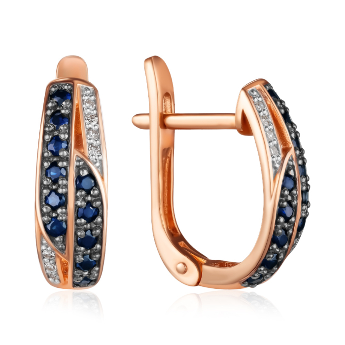 Золоті сережки з сапфірами та діамантами. Артикул 520023/01/1/10259