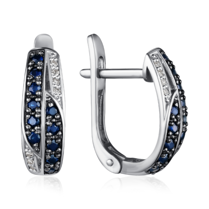 Золоті сережки з сапфірами та діамантами. Артикул 520023/02/1/10259