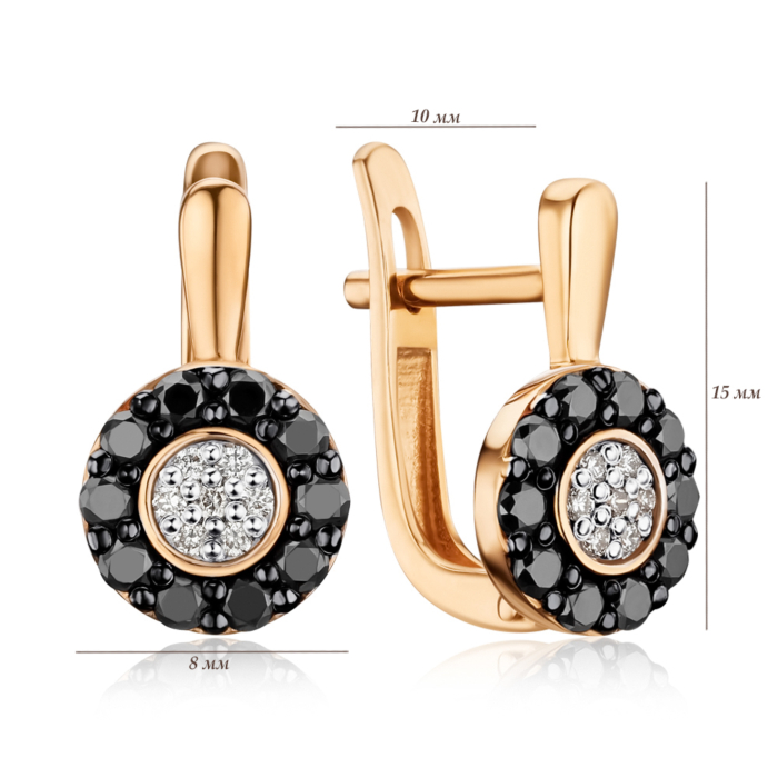 Золотые серьги с черными и белыми бриллиантами 520028/01/1/11840