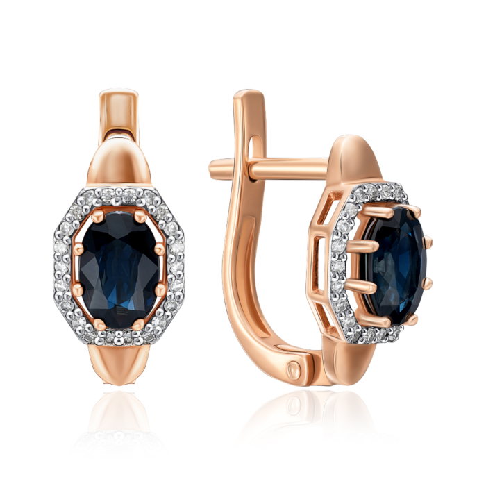 Золотые серьги с сапфиром и бриллиантами. Артикул 520051/01/1/8121