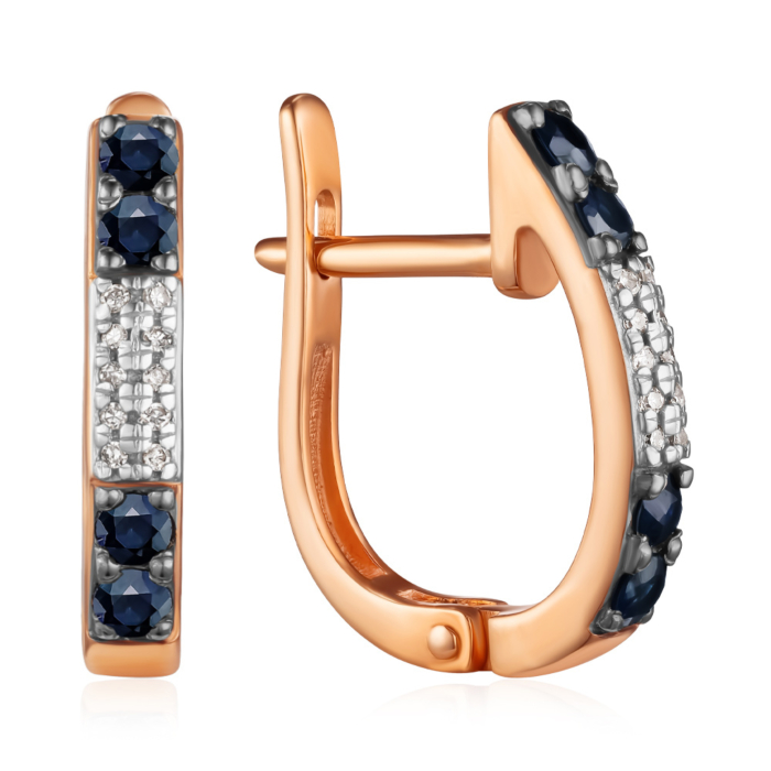 Золотые серьги с сапфирами и бриллиантами. Артикул 520061/01/1/10380