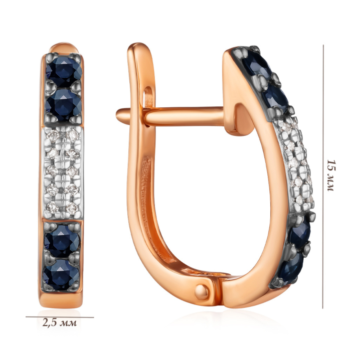 Золотые серьги с сапфирами и бриллиантами. Артикул 520061/01/1/10380