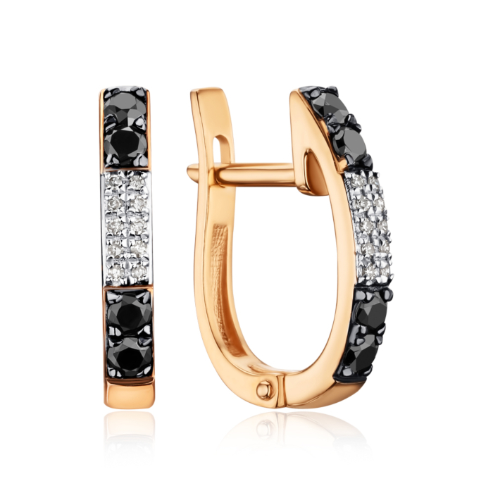 Золотые серьги с черными и белыми бриллиантами 520061/01/1/11838