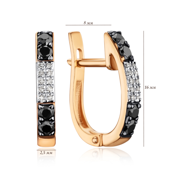 Золотые серьги с черными и белыми бриллиантами 520061/01/1/11838