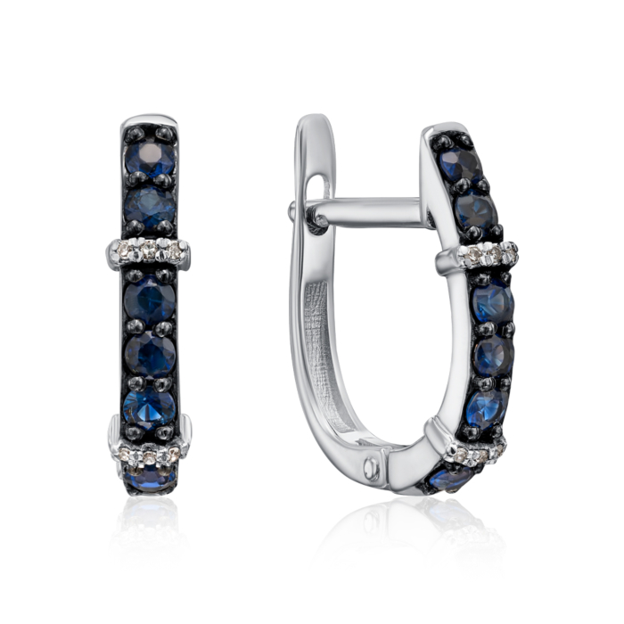 Золоті сережки з діамантами і сапфірами. Артикул 520063/02/1/10380