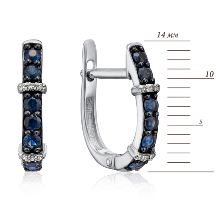 Золоті сережки з діамантами і сапфірами. Артикул 520063/02/1/10380