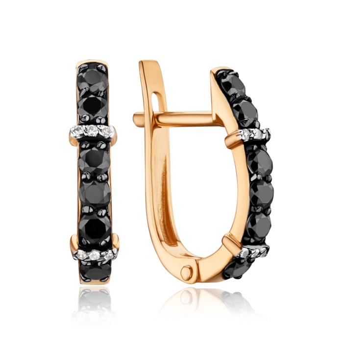 Золотые серьги с черными и белыми бриллиантами 520063/01/1/11838