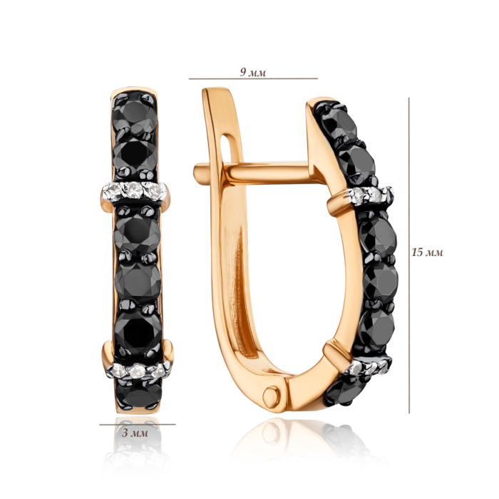 Золотые серьги с черными и белыми бриллиантами 520063/01/1/11838