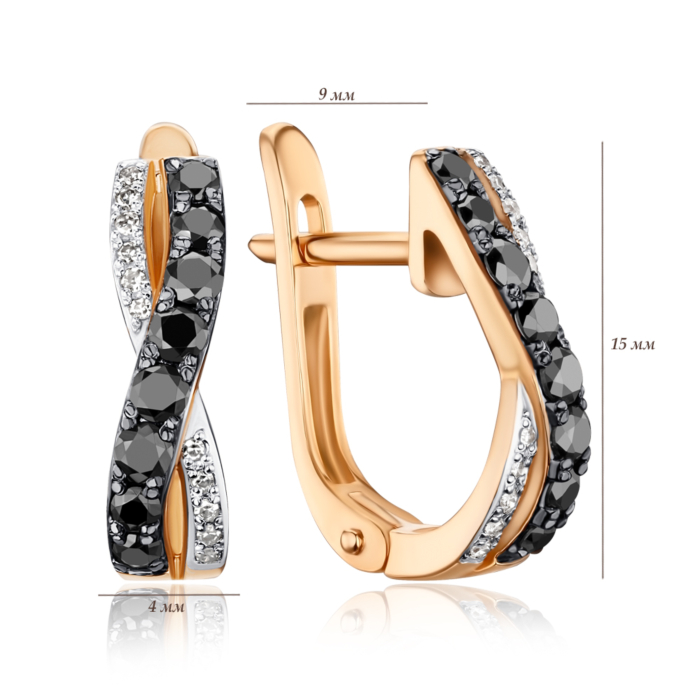 Золотые серьги с черными и белыми бриллиантами 520064/01/1/11940