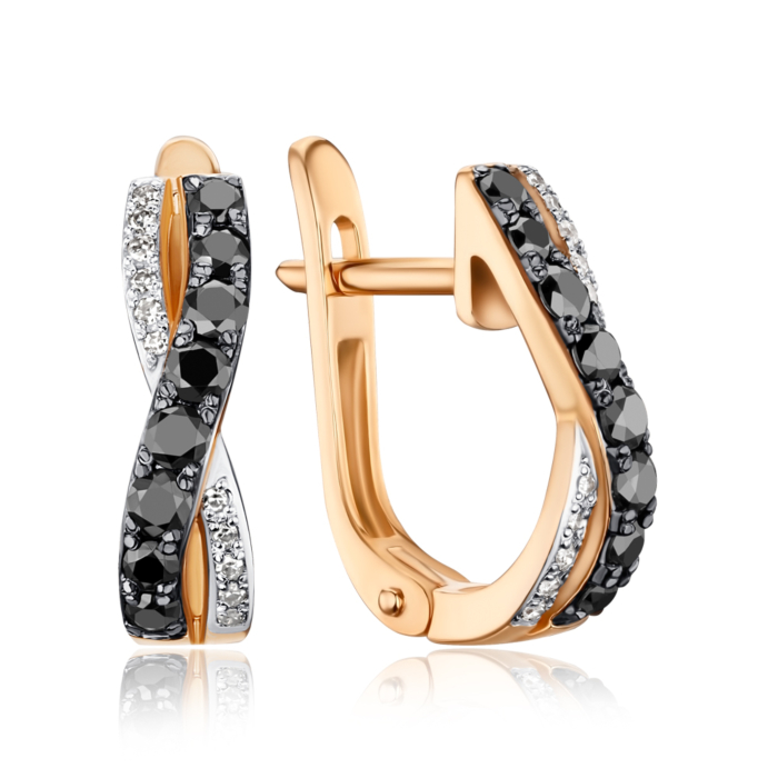 Золотые серьги с черными и белыми бриллиантами 520064/01/1/11940
