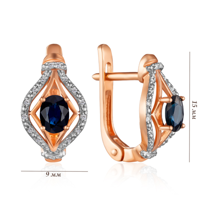 Золотые серьги с сапфиром и бриллиантами. Артикул 520074/01/1/10359