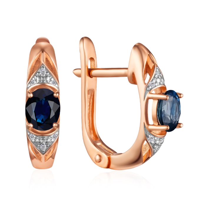 Золоті сережки з сапфіром та діамантами. Артикул 520086/01/1/10363