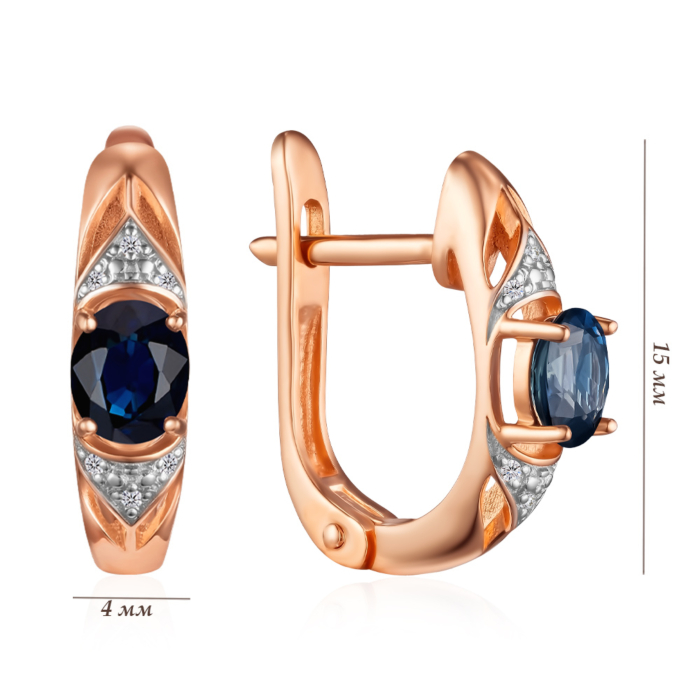 Золоті сережки з сапфіром та діамантами. Артикул 520086/01/1/10363