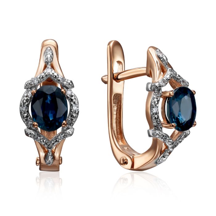 Золоті сережки з діамантами та сапфіром. Артикул 520098/01/1/8939