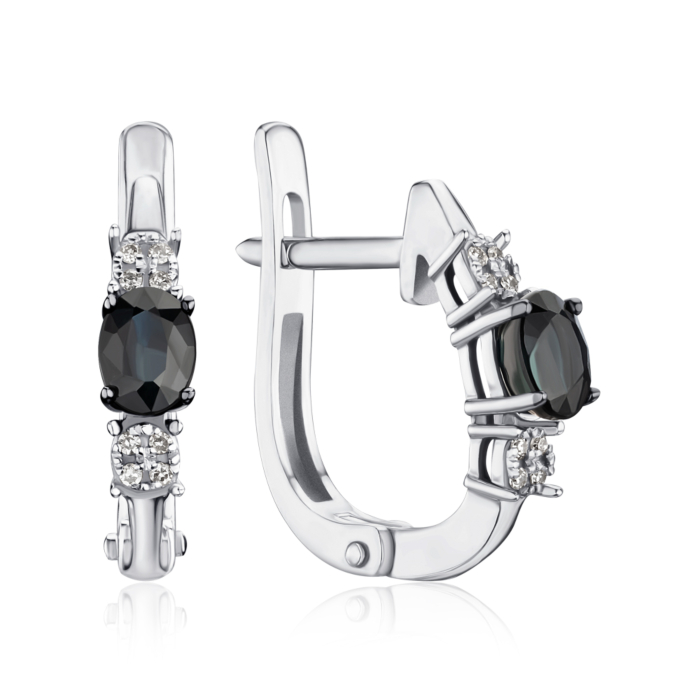 Золотые серьги с сапфиром и бриллиантами 520107/02/1/10416