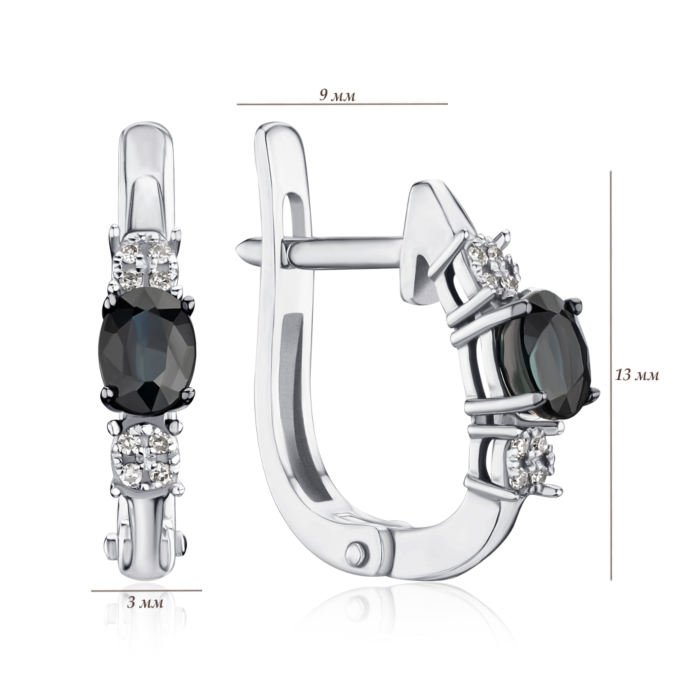 Золотые серьги с сапфиром и бриллиантами 520107/02/1/10416