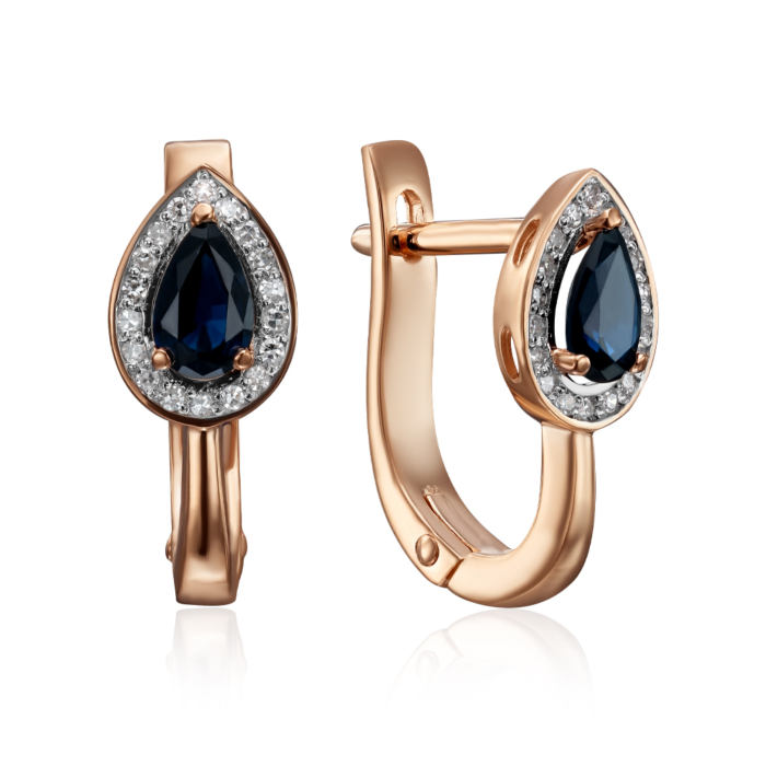 Золоті сережки з сапфіром та діамантами. Артикул 520138/01/1/9646