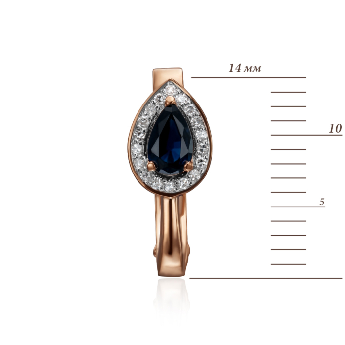 Золоті сережки з сапфіром та діамантами. Артикул 520138/01/1/9646