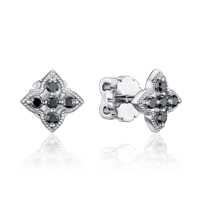 Золотые серьги с черными бриллиантами. Артикул 520172/02/1/11762