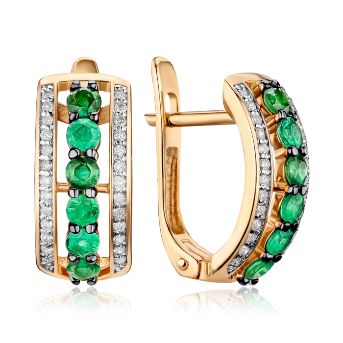 Золотые серьги с изумрудами и бриллиантами. Артикул 520173/01/1/11859