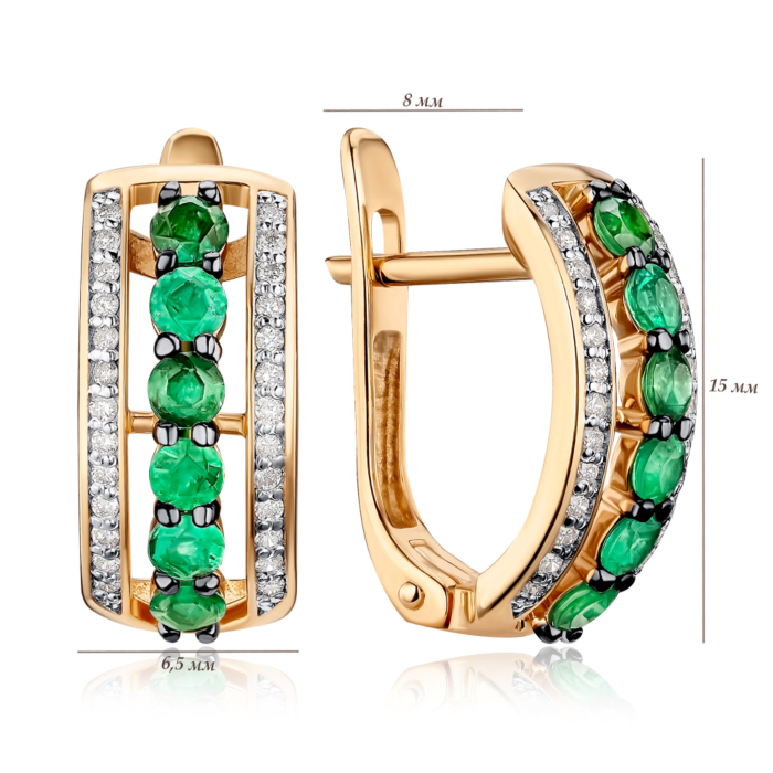 Золотые серьги с изумрудами и бриллиантами. Артикул 520173/01/1/11859