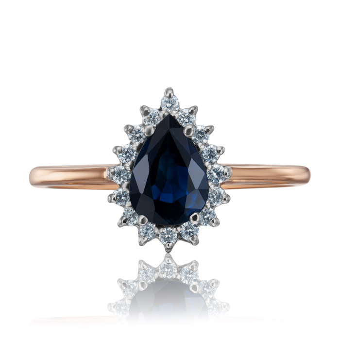 Золота каблучка з сапфіром і діамантами. Артикул 52285/1.25сап