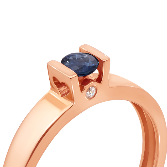 Золотое кольцо с сапфиром и бриллиантами. Артикул 52466/1.25сап
