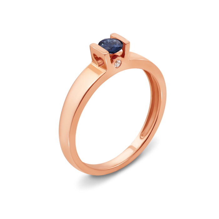 Золотое кольцо с сапфиром и бриллиантами. Артикул 52466/1.25сап