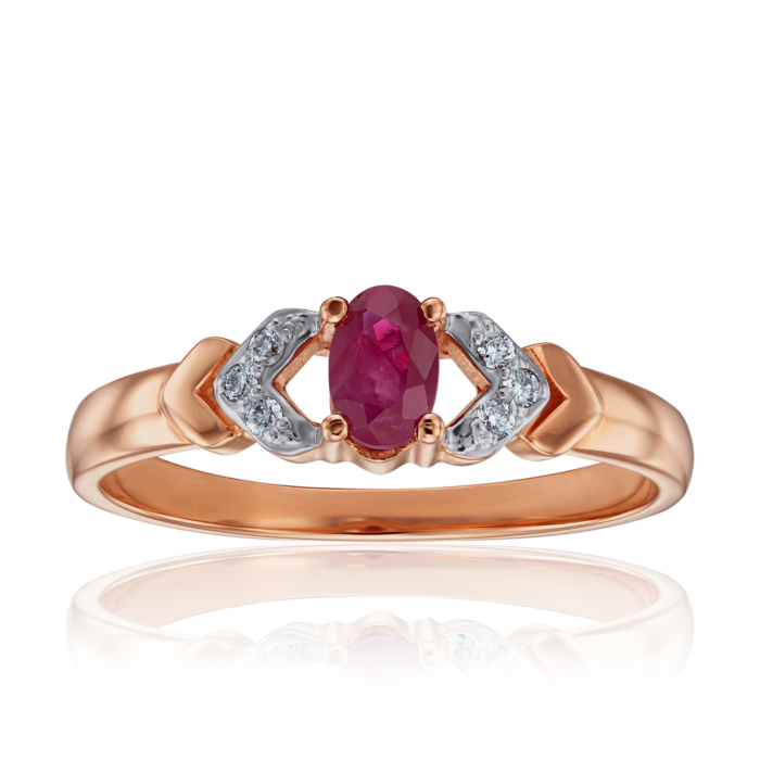 Золота каблучка з рубіном і діамантами. Артикул 52608/1руб