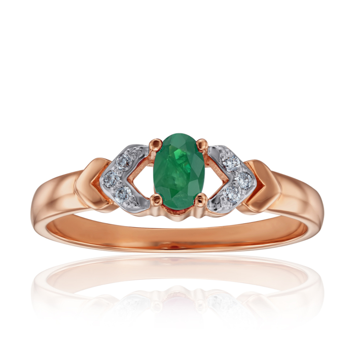 Золотое кольцо с изумрудом и бриллиантами. Артикул 52608/1см
