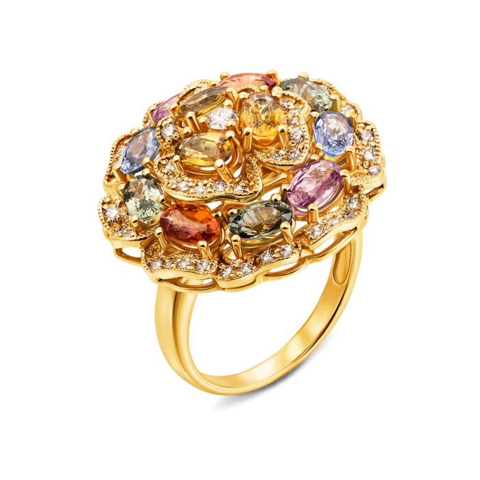 Золотое кольцо с бриллиантами и сапфирами. Артикул 52614/2.5л сап ц