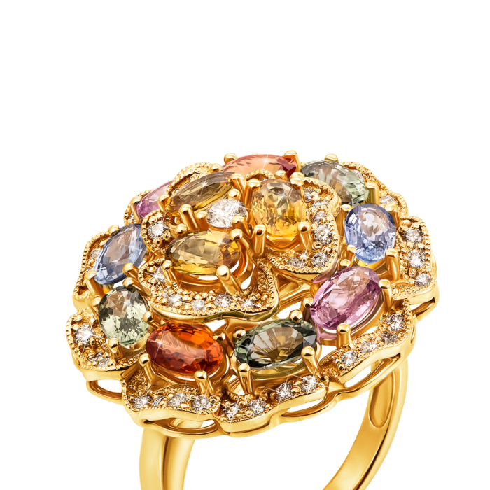 Золотое кольцо с бриллиантами и сапфирами. Артикул 52614/2.5л сап ц