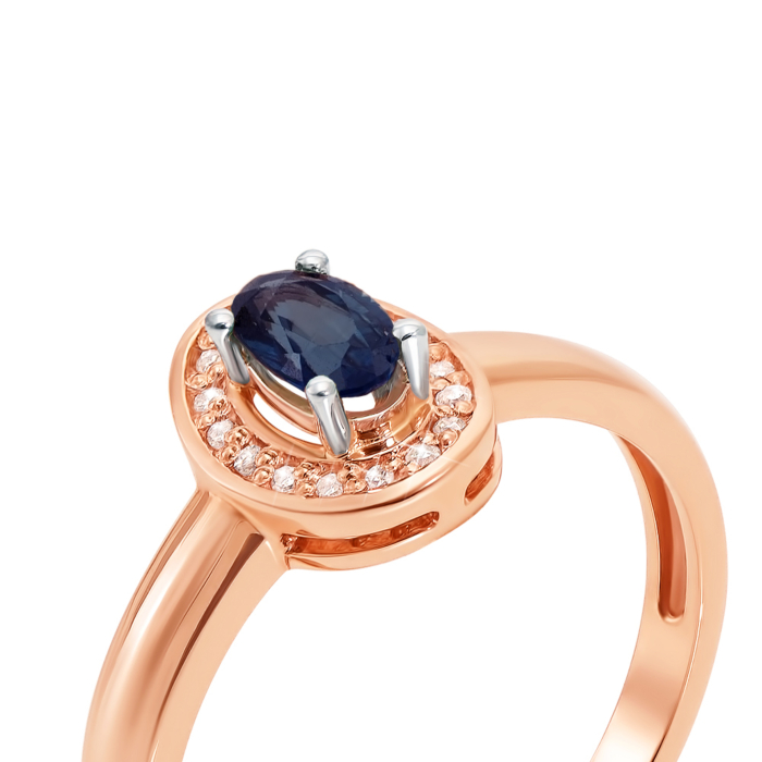 Золота каблучка з сапфіром і діамантами. Артикул 52626/0.8Sсап