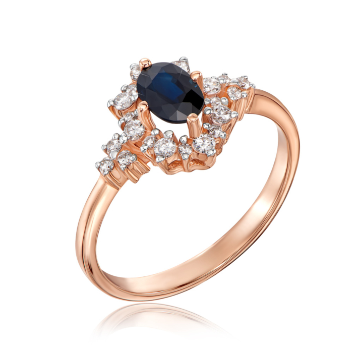 Золотое кольцо с сапфиром и бриллиантами. Артикул 52632/01/1/8029