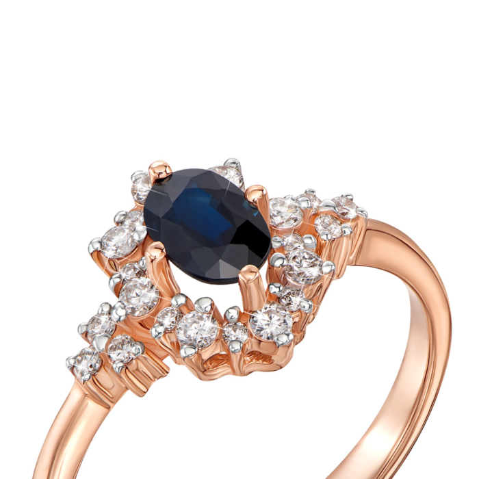Золотое кольцо с сапфиром и бриллиантами. Артикул 52632/01/1/8029