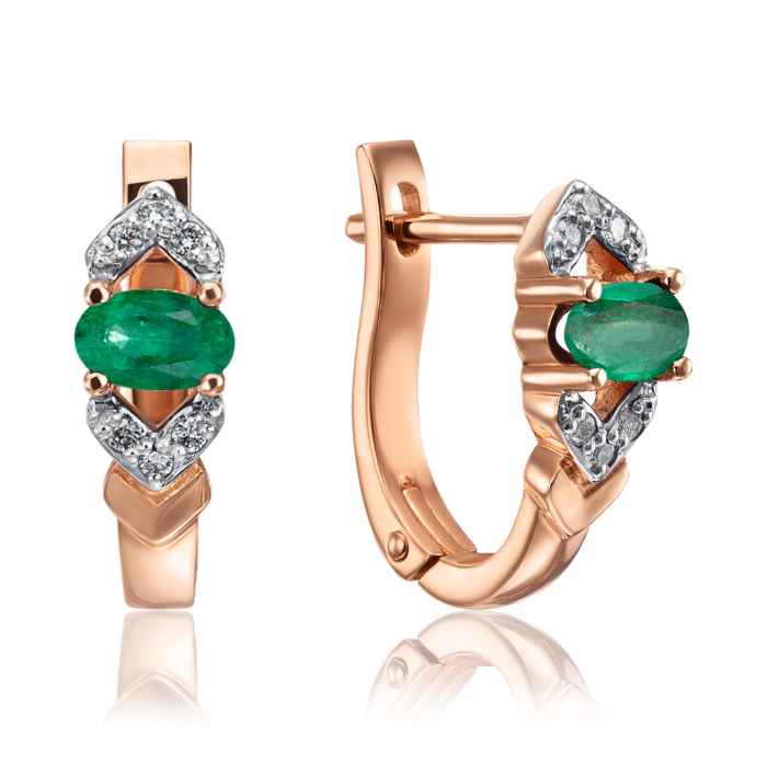 Золоті сережки зі смарагдом та діамантами. Артикул 52702/01/1/9601